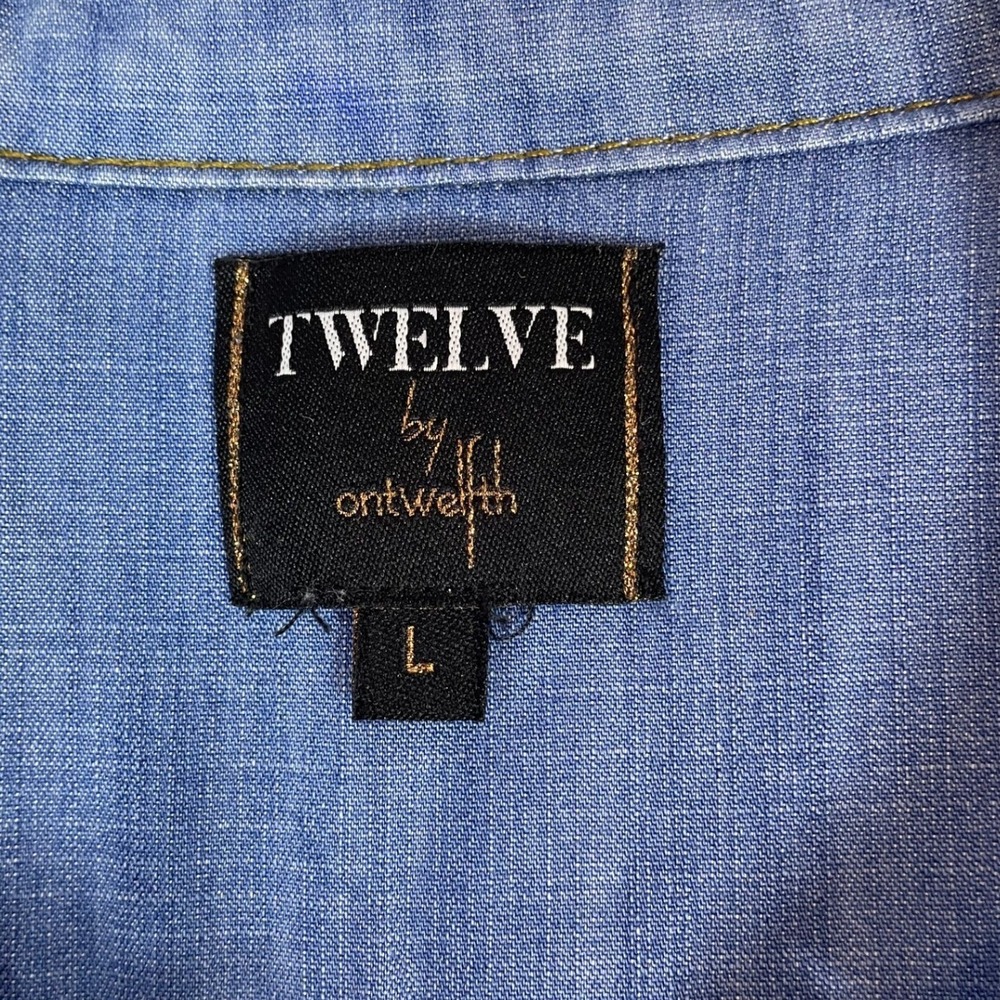 TWELVE by Ontwelfth lace up tunic shirt women's size L blue chambray long sleeve - Picture 3 of 15